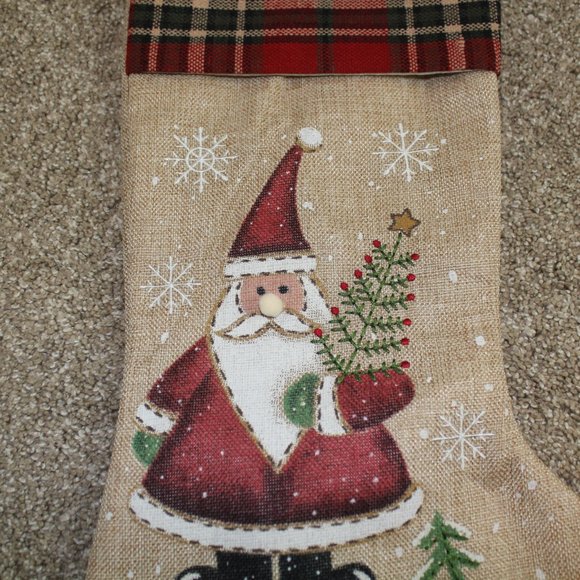 Hobby Lobby Holiday Hobby Lobby Santa Claus Snowman Tan Red Plaid Rustic Christmas Stocking
